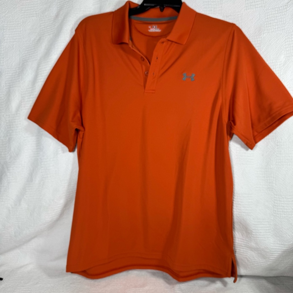 Under Armour Men's Orange Tech Golf Polo Shirt Size‎ Large Heatgear